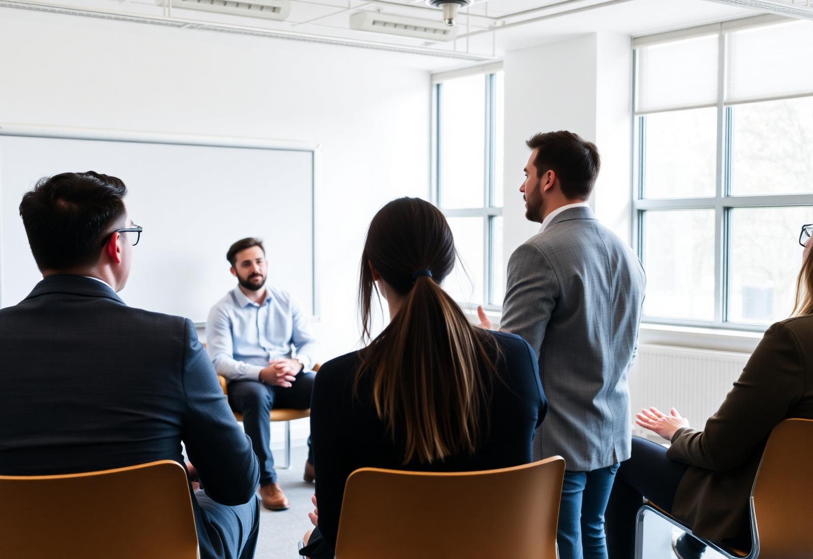 Leadership training workshop in a bright modern room